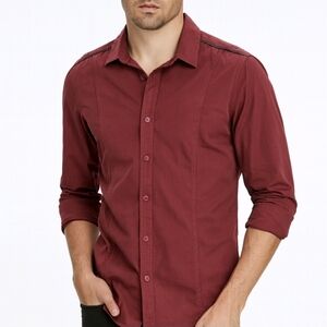 INC International Concepts Shirt Men's Button Up Long Sleeve Maroon Colo…